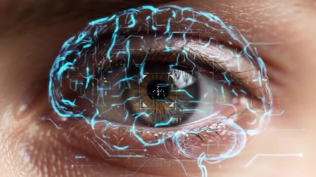 Close-up eye with overlaid brain graphic