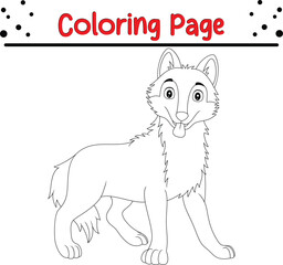Wolf Coloring Page. Jungle animal coloring book page for kids