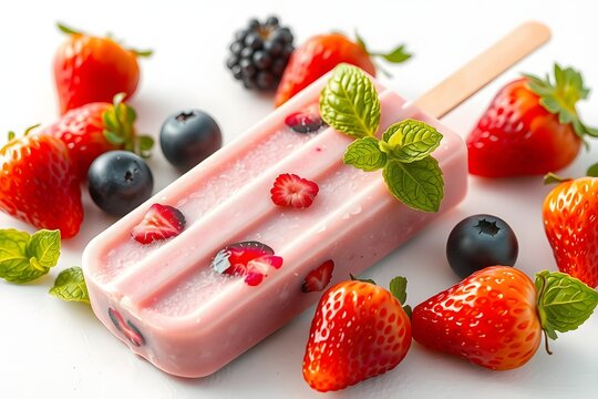 Eispop mit Beeren und frischen Fr&uuml;chten           