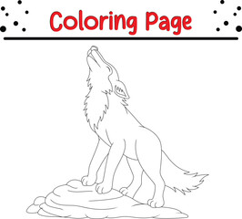 Wolf Coloring Page. Jungle animal coloring book page for kids