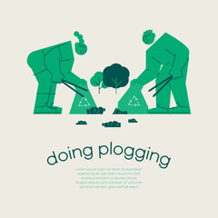 Plogging activity with people collecting trash in a park Eco friendly campaign