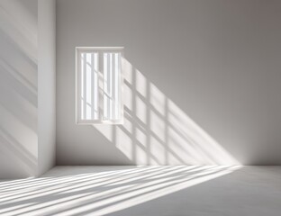 Obraz premium Sunlight streams through a window casting shadows in a minimalist room