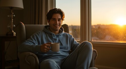 Fototapeta premium Man relaxing with beverage in armchair