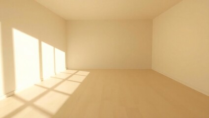 Fototapeta premium Empty bright room with sunlight streaming through large windows