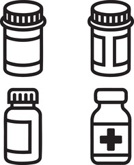 Set of  Medicine Bottle Outline vector illustration isolated On Transparent Background