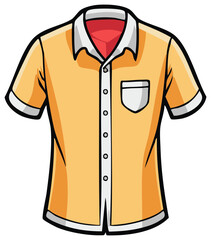 Yellow short sleeve casual collared shirt with pocket and buttons cartoon illustration