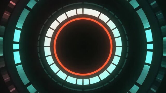 Sci-Fi Glowing Neon Circle Interface with Blue and Red Tech Elements