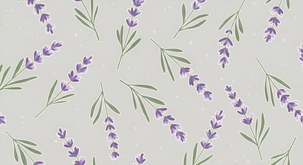 A Lavender Lullaby: A Gentle Pattern of Blooms and Leaves in a Calming, Grey-Green Palette

