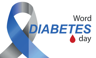 World Diabetes Day featuring blue and gray awareness ribbon loop.  Raising awareness of diabetes and promoting education about the condition. For use in campaigns, educational materials, social media 