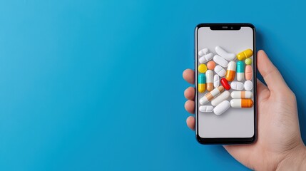 Hand Holding Smartphone Displaying Assorted Colorful Pills
