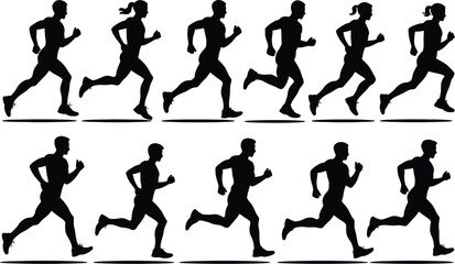 Silhouettes of runners