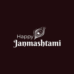 Happy Janmashtami festival poster template, Greeting background for Hindu festival Krishna Janmashtami (birth of Lord Krishna), Happy Janmashtami festival typographic vector design with text
