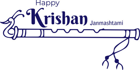 Fototapeta premium Happy Janmashtami festival poster template, Greeting background for Hindu festival Krishna Janmashtami (birth of Lord Krishna), Happy Janmashtami festival typographic vector design with text
