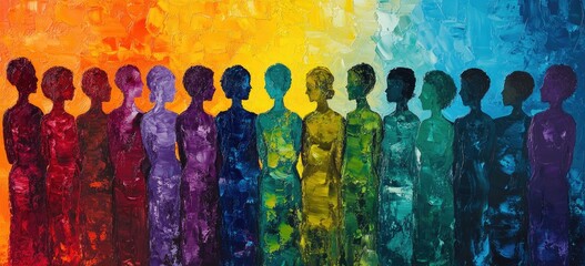 A vibrant spectrum of women, painted in bold colors