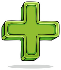 Obraz premium Illustrated Green Plus Sign Symbol Icon in 3D Perspective with Shadow, Isolated Design on White Background