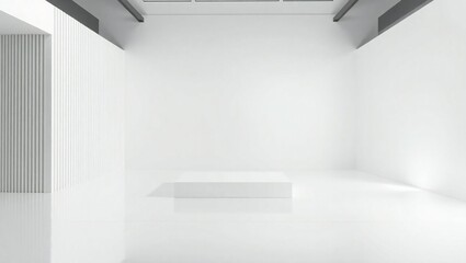 Minimalist white studio space with a subtle shadow on the floor