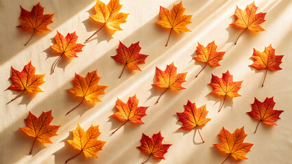 Obraz premium Autumn maple leaves arranged on a light textured surface