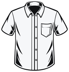 Short Sleeve Button Up Shirt with Pocket, Vector Illustration