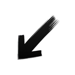 A thick, solid black, hand-drawn arrow with brushstroke textures, centrally placed on a transparent, isolated background with bright, shadowless lighting from a top-down shot, concept of direction and