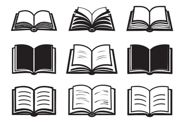 Open Book Vector Illustration Set: Education, Knowledge, and Literature in Black and White