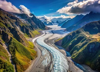 Aerial view of Fox Glacier on the west coast of New Zealand