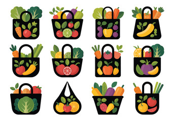 Fototapeta premium Collection of Reusable Shopping Bags Filled with Fresh Vegetables and Fruits Representing Sustainable Living and Healthy Lifestyle Choices