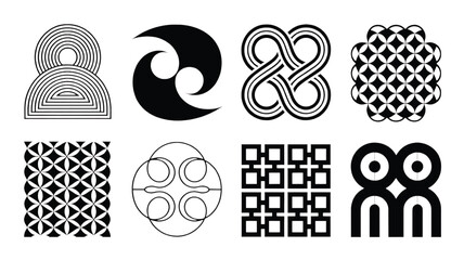 Collection of Black and White Abstract Geometric Vector Designs for Graphic Design and Creative Projects