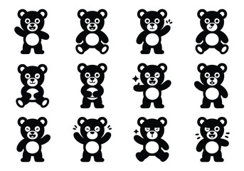 Obraz premium Cute Teddy Bear Vector Illustration Set with Different Poses and Expressions for Graphic Design and Creative Projects