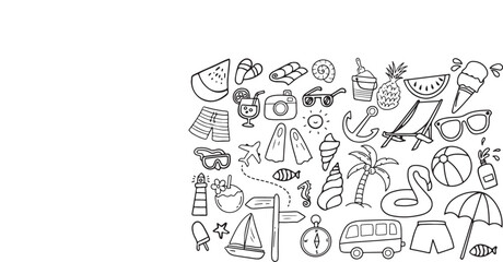 Hand drawn seamless pattern of travel summer vacation