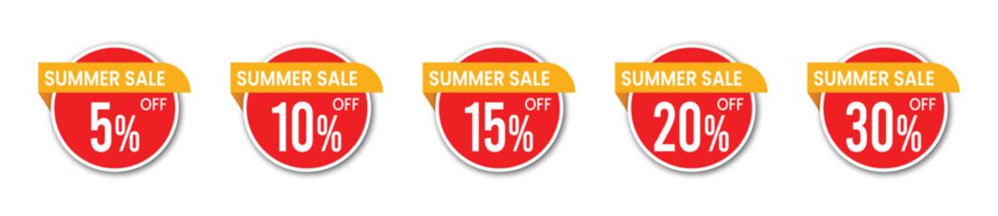 Big Sale Vector Labels with Discount Percent Icons – 5 10 15 20 30 Off Promotional Badges
