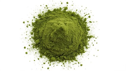 Neem Powder. Black matcha Collagen Moringa Theanine Broccoli tea and CO Laird superfood Sprout living Kettl Green heap isolated close-up on white b