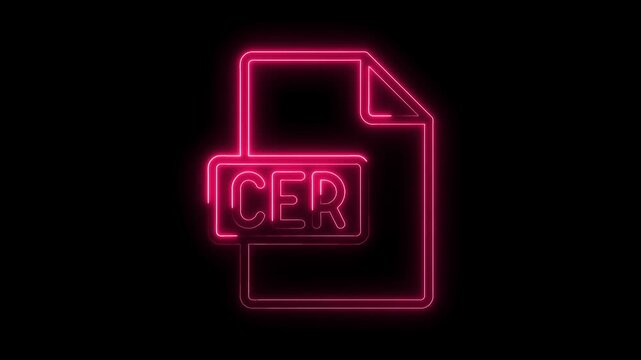 Glowing Neon C E R File Icon Isolated on Black Background Futuristic Technology Symbol Vibrant Pink Light