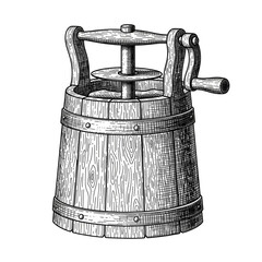Vintage Wooden Butter Churn Illustration Hand Crank Dairy Farm Equipment Antique Kitchen Tool