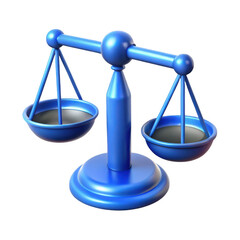 3d blue balance scale isolated on transparent background