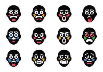 Fototapeta premium Set of Cartoon Emoji Expressions Demonstrating Various Emotions and Feelings Ideal for Digital Communication and Social Media Use in Online Platforms
