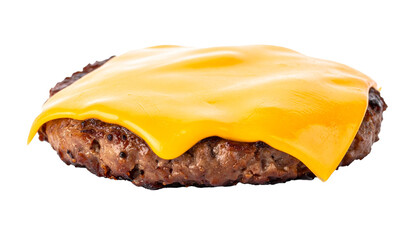 Hamburger patty with melting cheese slice Isolated on Transparent or White Background.