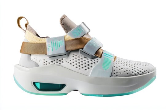 Modern self lacing sport shoe with electronic display showing fitness data