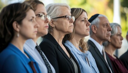 Obraz premium Serious professionals standing side by side, listening attentively