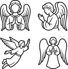 Fototapeta premium Set of Angel Outline vector illustration isolated On Transparent Background