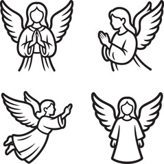 Naklejka premium Set of Angel Outline vector illustration isolated On Transparent Background