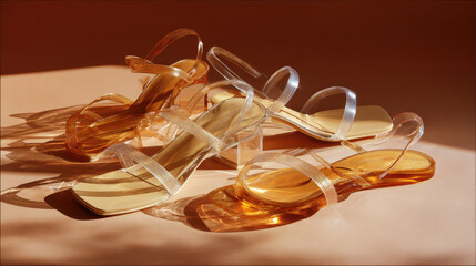 Futuristic transparent sandals showcase sleek design and modern fashion aesthetics. weird shoes, sculptural footwear, avant-garde footwear