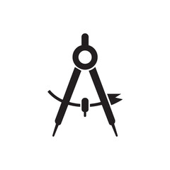 Black compass drawing tool with curved line and flag geometry measurement
