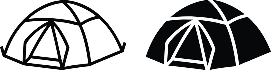 Camping Tent Icon Set – Vector Outdoor Shelter Symbol in Black and White