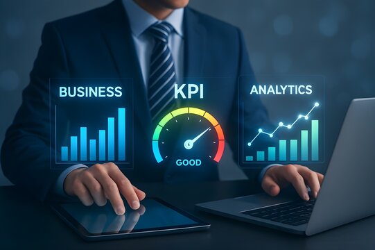 Business analytics and performance indicator dashboard image