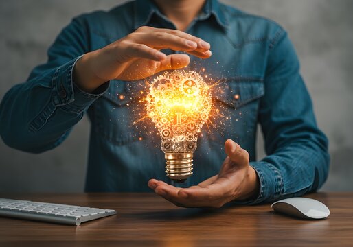 Person holding a glowing lightbulb symbolizing innovation and new ideas