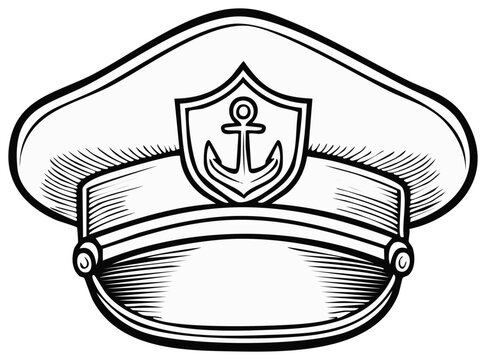 recommend clip art: Captain Hat with Anchor Emblem Nautical Symbol Line Art Illustration