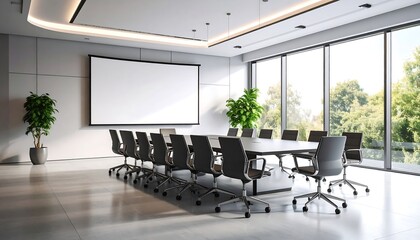 Modern conference room with large screen