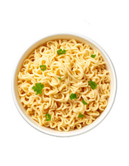 Instant noodles in a cup with spices and vegetables Isolated on Transparent or White Background.