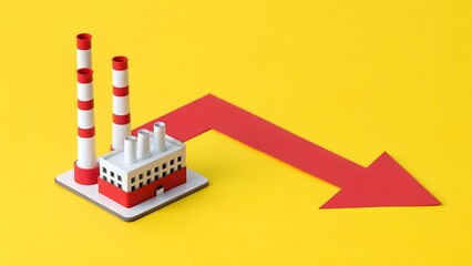 Obraz premium Factory Decline – Industrial Output Reduction, Economic Downturn, Pollution, Warning, Abstract, Yellow, Conceptual
