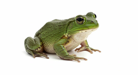 A realistic portrait of a calm bullfrog resting, ideal for educational and nature-themed visuals.

